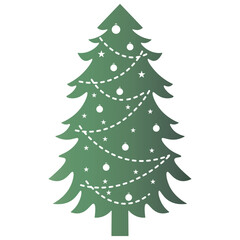 Green Christmas Tree Silhouette with Gradient Color. Vector Illustration on White Background