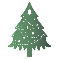Green Christmas Tree Silhouette with Gradient Color. Vector Illustration on White Background
