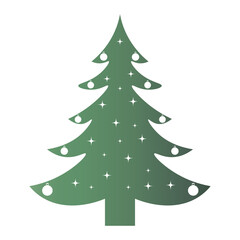 Green Christmas Tree Silhouette with Gradient Color. Vector Illustration on White Background