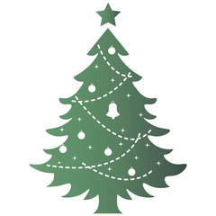 Green Christmas Tree Silhouette with Gradient Color. Vector Illustration on White Background