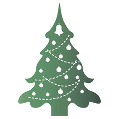 Green Christmas Tree Silhouette with Gradient Color. Vector Illustration on White Background