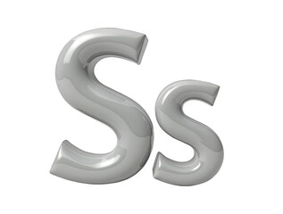 Naklejka premium 3D Silver Letter S Uppercase and Lowercase, Metallic Font transparent background cutout, PNG file