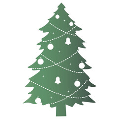 Green Christmas Tree Silhouette with Gradient Color. Vector Illustration on White Background