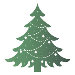 Green Christmas Tree Silhouette with Gradient Color. Vector Illustration on White Background