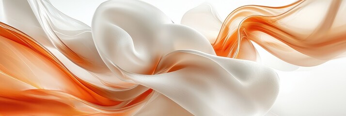 Flowing silk fabric in soft orange and white tones creates a serene and elegant atmosphere, perfect for backgrounds and designs.