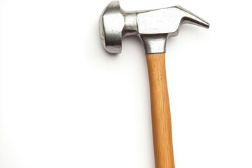 A classic metal hammer with a wooden handle, realistic construction tool, isolated on white background