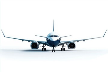 Naklejka premium A modern commercial airplane with sleek wings and engines, ready for takeoff, isolated on white background