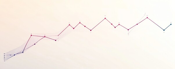 Fototapeta premium A minimalist line graph depicting data trends over time, with red and blue lines for comparison, on a plain white background.