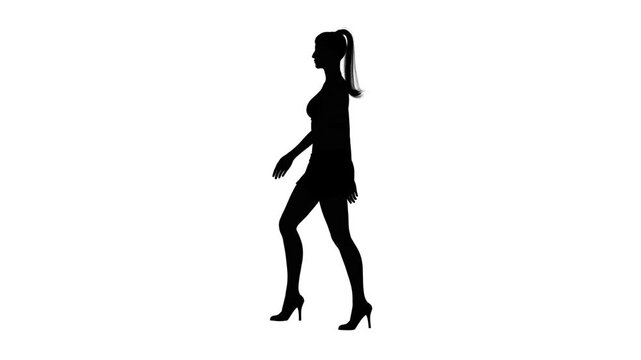 3D render : a silhouette female character wearing casual wear is walking, side view