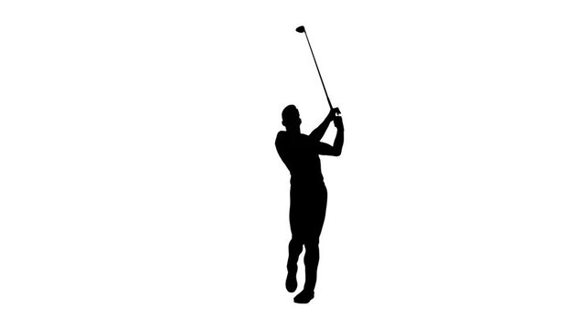 3D render : silhouette  golfer taking a swing with a golf club, side view
