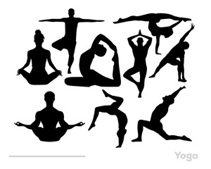 silhouettes of yoga poses