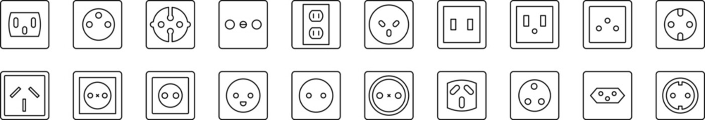 Outlet Line Icon Collection. Editable Stroke. Minimalistic Linear Pictogram for Design of Cards, Apps, Banners, Posts