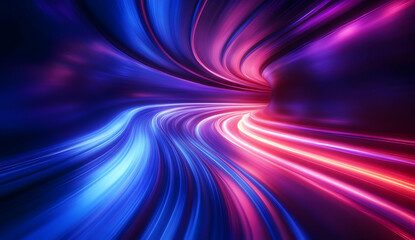 Fototapeta premium Vibrant abstract lines create a dynamic flow of color, blending blue and red shades in a mesmerizing digital art representation.