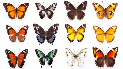 A Colorful Collection of Butterfly Wings Against a Clean White Background. AI Generated