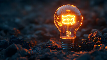 A glowing light bulb illuminated in a dark setting, symbolizing ideas, creativity, and innovation in a unique, artistic way.
