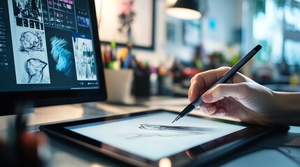 A digital pen drawing on a tablet screen