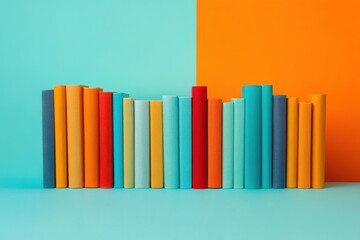 Obraz premium A series of colorful novels showcased on a bright orange and blue canvas