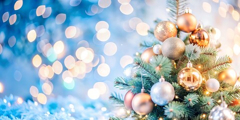 Fototapeta premium Christmas Tree With Baubles And Blurred Shiny Lights