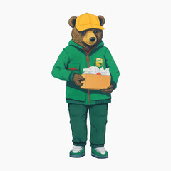 Bear delivering package in uniform