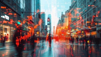 Economic Crisis: Financial Graph Plummeting Over Abandoned Street of Closed Businesses