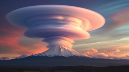 Lenticular Clouds Over Mountain Peak