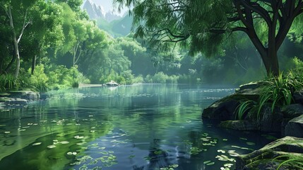 Obraz premium Serene Pond in a Lush Forest