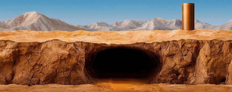 Depiction of insitu leach mining, where chemicals are injected underground to dissolve uranium ore, showing a less invasive method