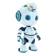 Fototapeta premium A cheerful robot character adorned with a flower, showcasing creativity in technology and friendly AI designs.