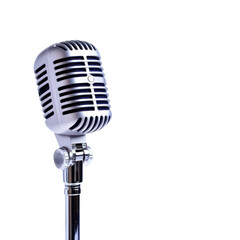 Fototapeta premium A classic silver microphone design, perfect for music, podcasts, and live performances. Ideal for audio-focused projects.