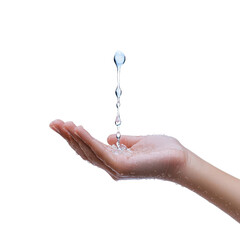 Fototapeta premium A hand holding a stream of water, symbolizing purity, hydration, and the essence of life in a clean and clear manner.