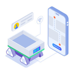 An isometric style icon of robot delivery 