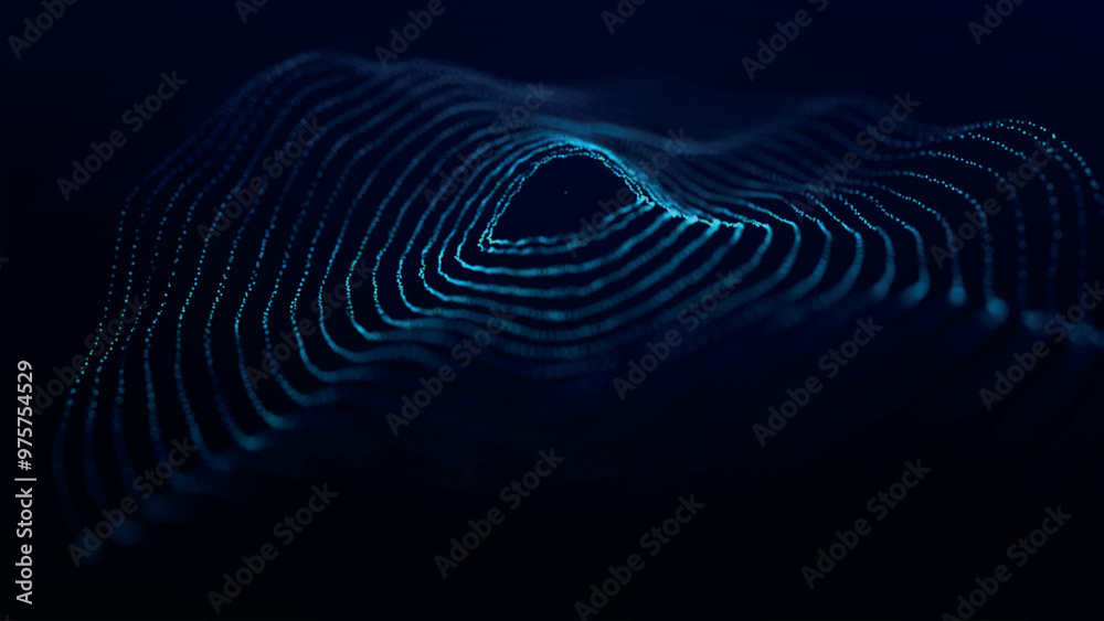 Poster abstract background with dynamic wave. circular wave of dots. musical sound wave. dark background. b