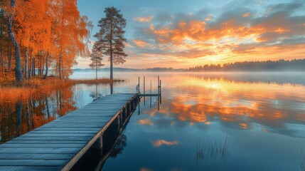 Naklejka premium Beautiful autumn landscape. scenic autumn lakeside view. golden hues. travel tourism photography. 