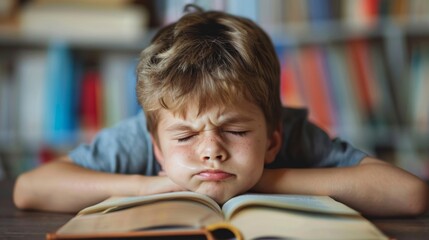 A boy is sleeping with an open book on his lap