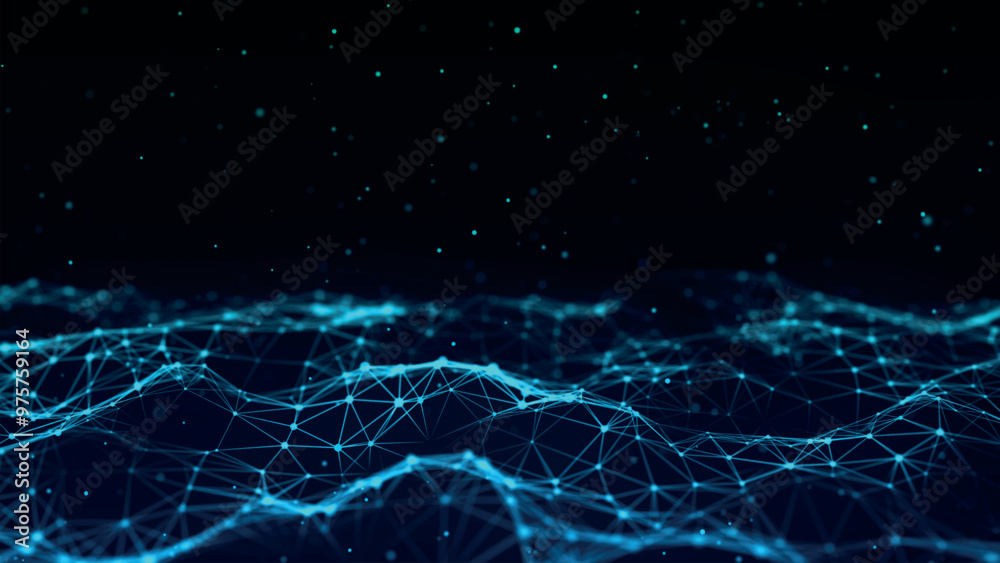 Aufkleber data technology illustration. abstract background with a dynamic wave. dark background. big data vis