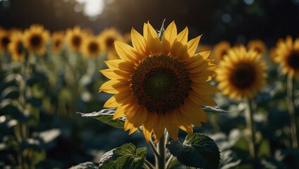 Obraz premium Beautiful sunflower focus photo in the morning made by AI generative