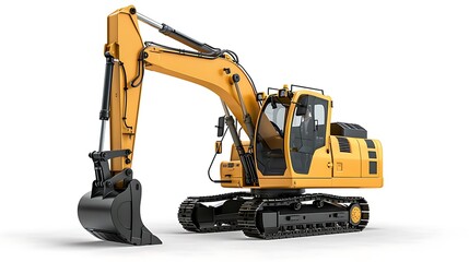 A yellow construction vehicle with a black cab isolated on white background