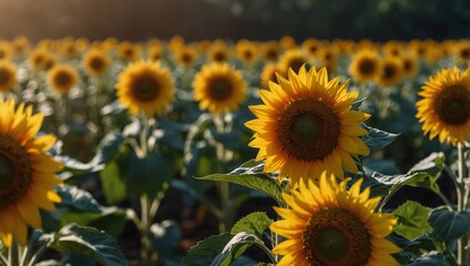Fototapeta premium photo of beautiful sunflower garden scenery in the morning made by AI generative