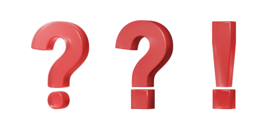 Three-dimensional red question mark and red exclamation point cutout