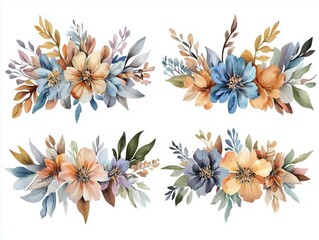 Rustic Watercolor Floral Arrangements with Earthy Tones

