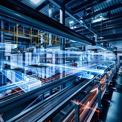 Obraz premium Cutting edge Smart Factory with Digital Twin Visualizing Efficient Production and Predictive Maintenance