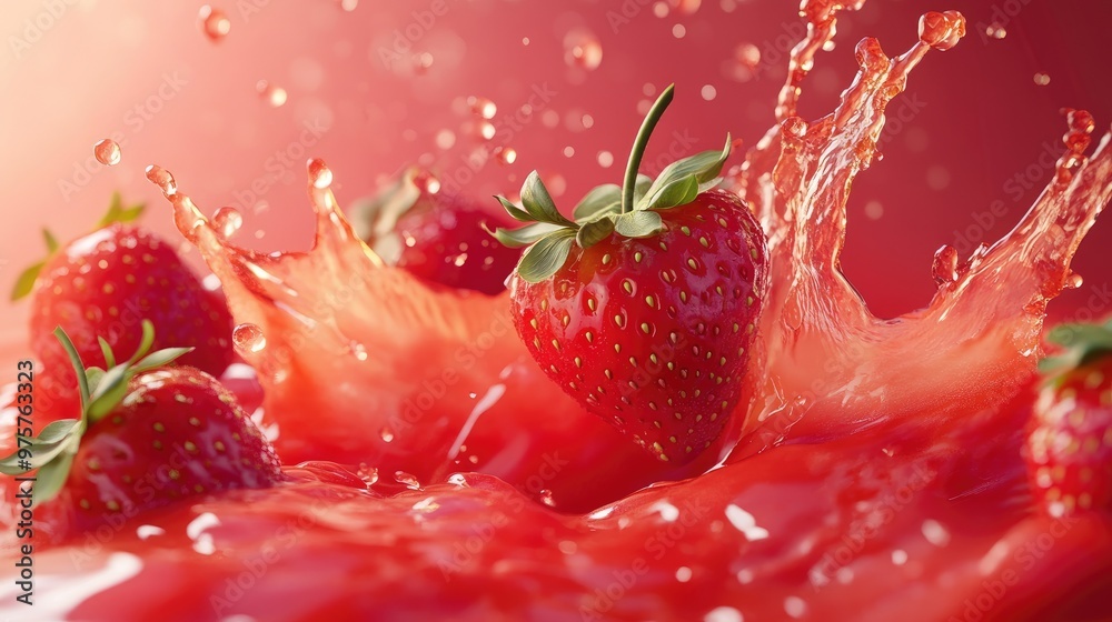 Canvas Prints A refreshing splash of strawberry juice with fresh strawberry pieces in vibrant motion, perfect for healthy summer beverage