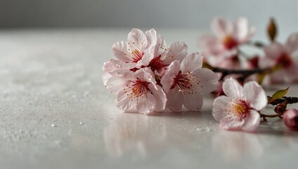 Fototapeta premium photo of pink cherry blossoms on the floor made by AI generative