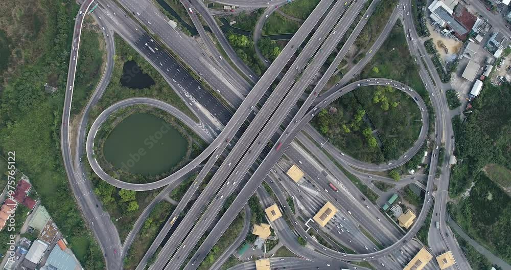 Canvas Prints Aerial junction city intersection cross road with green tree park Transport with environment save world