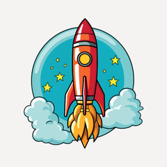 Colorful rocket launching illustration