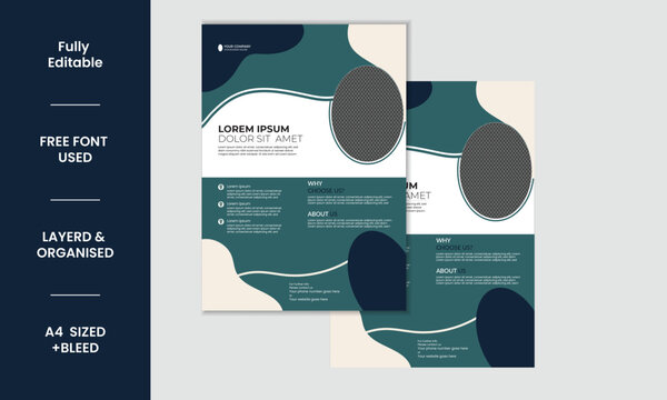 Modern real estate creative professional printable corporate business  flyer layout with organic and geometric shapes in A4