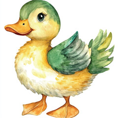 cute Duck watercolor clipart illustration isolated