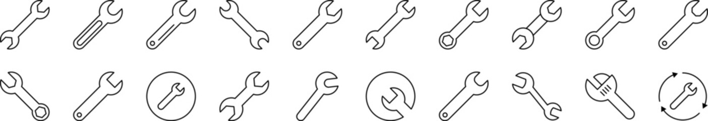 Wrench Line Icon Collection. Editable Stroke. Minimalistic Linear Pictogram for Design of Cards, Apps, Banners, Posts