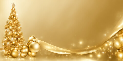 金色に輝くクリスマスツリーとオーナメント