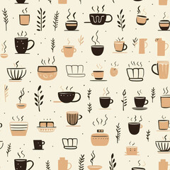 Coffee-themed seamless pattern design.